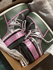 pink and green Moon Boots