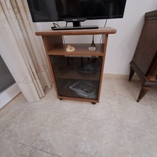 Mobile carrello porta Tv o Pc computer in legno con ruote corere legno scuro