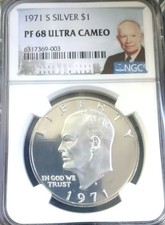 1971 S Eisenhower Ike NGC PF 68 Ultra cameo - 40% dollaro d'argento - supporto pulito