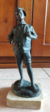 Scultura in bronzo scugnizzo firmato Cacciapuoti ragazzo con bastone