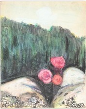 Pompeo Borra-"Bardonecchia"-tecnica mista su carta appl.su legn-cm.41x32,5-Firma