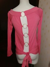 Maglia Blusa DENNY ROSE Tg. S Rosa Apertura dietro con cerchi color oro 