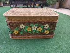 Cesto Baule Porta biancheria in vimini e rattan rivestito in plastica Vintage