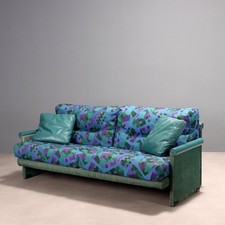 Divano a Due Posti Vintage Tessuto Fantasia Pelle Design Anni 80 Originale