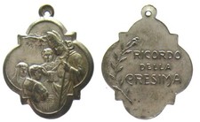 *TRIU* MEDAGLIA RELIGIOSA RICORDO DELLA CRESIMA PRIMI '900 IN METALLO ARGENTATO