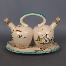 Set Contenitori Ceramica Olio Aceto Con Vassoio Giuseppe Mazzotti Vintage 1950
