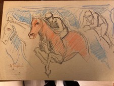 Glauco Tarquini, Cavalli. Pastello su carta. Firmato