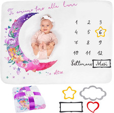 Coperta Mesi Neonato in Italiano | Tappeto per Maschio O Femmina, Unisex | Luna 