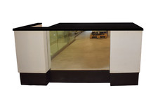 Bancone Negozio Bianco/Specchio e Top Granito, 6 cassetti + 4 piani + vano Cassa