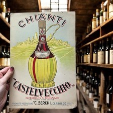 Insegna Locandina Cartonata Chianti Castelvecchio 1950 Originale Vintage
