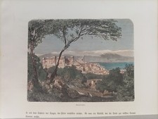 1880 Antica Xilografia acquerellata Lazio Bracciano 