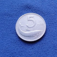 Moneta rara 5 lire delfino del