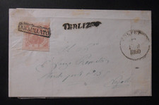 ITALIA ,ITALY 1858 NAPOLI STEMMA 2 Sicilie 2gr. rosa I° Tav lettera  Terlizzi