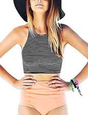 Costume donna due pezzi Vintage retro Top imbottito Curvy Vita alta L.26694