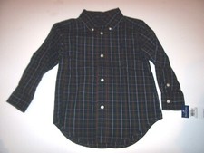 NEW RALPH LAUREN sz 2T polo long sleeve button front shirt boys navy blue plaid