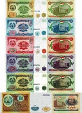 TAGIKISTAN - Lotto 6 banconote 1/5/10/20/50/100 Rubles 1994 FDS - UNC