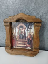 Antico Quadro Legno Pala d'Altare Madonna con Bambino tra i Santi 17 cm Vintage