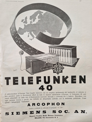 1930 pubblicità telefunken - pubblicitÀ,