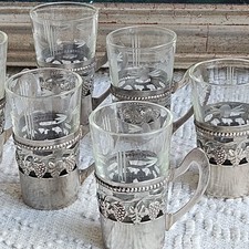 Argento "800 Antico Servizio Liquore "6 Bicchierini  Cristallo Argento"