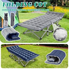 NAIZEA Lettino da Campeggio Pieghevole Lettino Militare con Materasso Blu Grigio 2 Lati