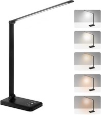 Lampada da Scrivania LED 5W Pieghevole Touch USB Dimmerabile Nera Studio Ufficio