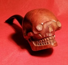 LOTTO CURIOSITÀ_PIPA VINTAGE ANTICA D'EPOCA TESCHIO MEMENTO MORI_LEGNO SCOLPITO