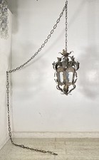 LAMPADARIO SOSPENSIONE LANTERNA ART NOUVEAU FINE 1800 OTTONE VETRO 1 LUCE
