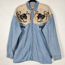 Camicia vintage Rivergold Western Cowboy Bull uomo XL manica lunga bottoni