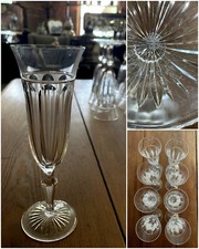 SET 8 FLUTE CRISTALLO MOLATO BOEMIA VINTAGE BOHEMIAN CRYSTAL GLASS ø 7 x 20,5 cm