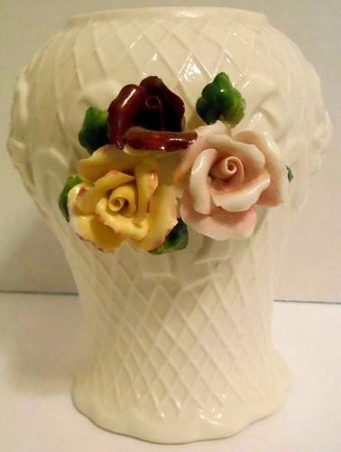 Vaso porcellana goffrata - , rose