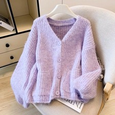 Cardigan Morbido Lilla A Maglia Larga Con Tasche CF57646