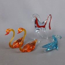Sculture Vetro Murano Animali Coccodrillo Cavallo Cigni Statue Vintage 1980