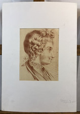 Antico Disegno Alla Sanguigna Ritratto Donna IN Capelli Nobiltà Royalty