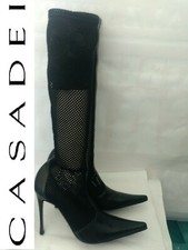 Casadei Stivale Donna Pelle Tessuto Elasticizzato Nero MADE IN ITALY N° 39 NUOVO