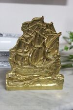 ANTICA PLACCA DECORATIVA IN OTTONE VELIERO HM VICTORY VINTAGE SOLID BRASS PLAQUE