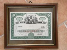 Azione/certificato azionario storico General Foods incorniciato. Quadro