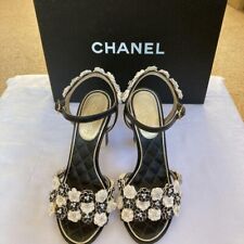 CHANEL Sandali con tacco e cinturino camelia perla mules décolleté scarpe donna EU 34 pelle