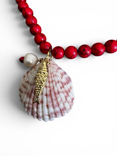 Collana perle corallo - perle, rosso