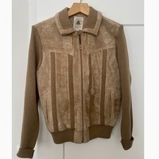 Giubbotto bomber corto manica maglia pelle scamosciata vera pelle vintage anni 70 marrone uomo M