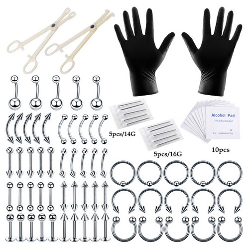 84pcs kit piercing - 84pcs, acciaio