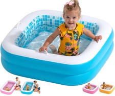 Piscina gonfiabile per bambini 1-3, maniglie, 34" quadrata estiva blu