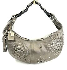 Borsa a tracolla Coach Mia 10066 Gunmetal pelle metallizzata mezzaluna borchie tessuto rara