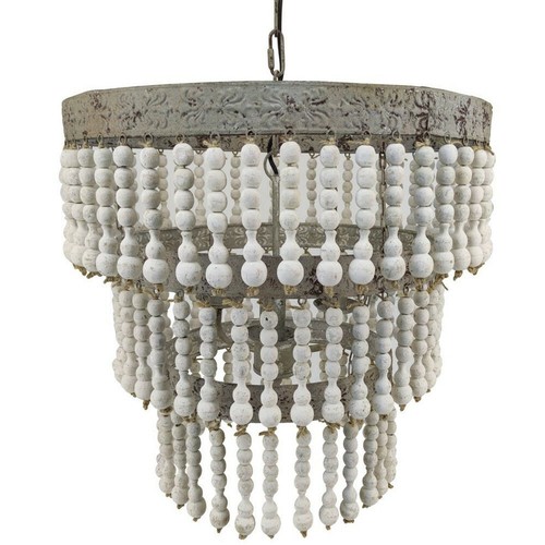 Lampadario perle legno - legno, bianco