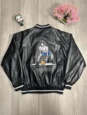 Vintage '90s USA Steve & Berrys Varsity Jacket Effetto Pelle Con Grafica Size M