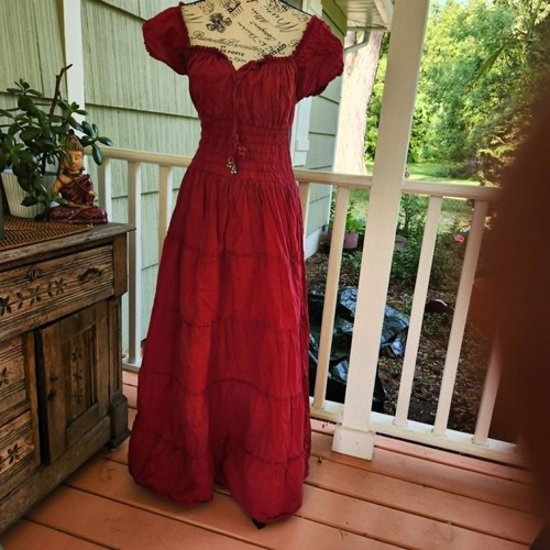 Abito rosso cotone lungo - , maxi