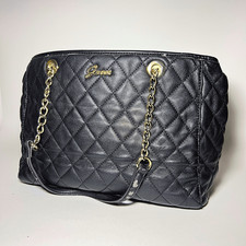 GUESS Borsa a spalla da donna Nera trapuntata Catena oro Usata Ottime condizioni