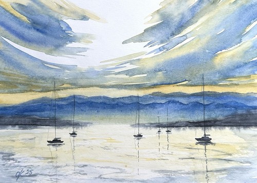 Acquerello paesaggio marino - acquerello,