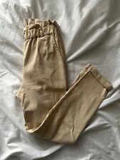 Pantaloni beige chiaro donna – vita alta arricciata