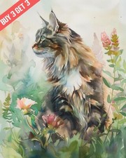 Quadro acquerello Maine Coon
