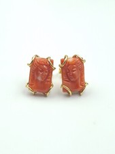 Antichi Orecchini Cammeo Vero Antico  Corallo Arancione del Giappone Argento 925
